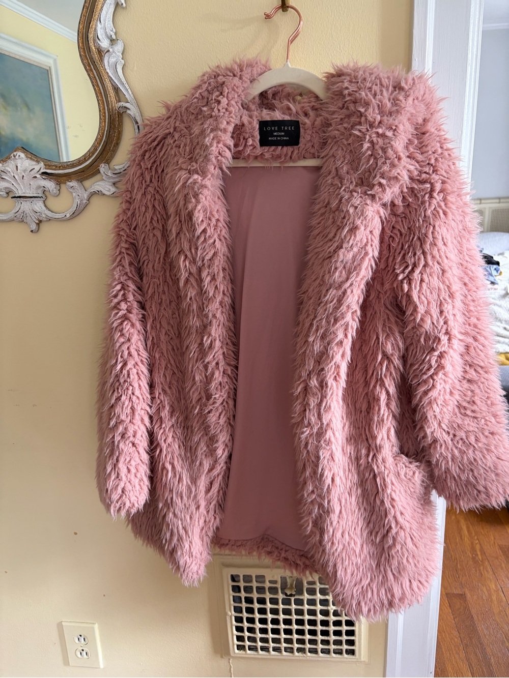 Love Tree Dusty Pink Faux Fur Teddy Coat